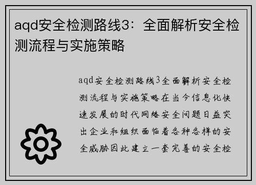 aqd安全检测路线3：全面解析安全检测流程与实施策略